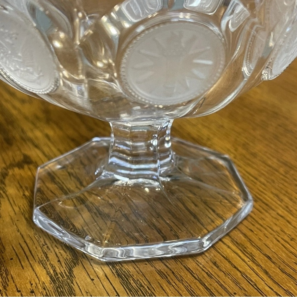 Vintage Fostoria Clear Coin Open Glass Dish Jam Jelly Compote & Cruet w/ Stopper - Picture 6 of 11